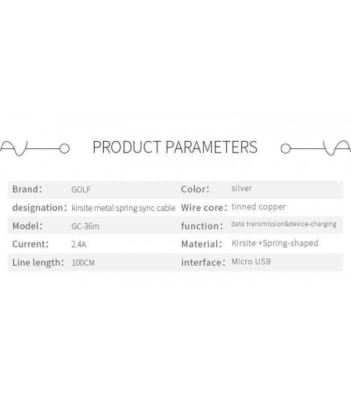 cablu kirsite micro usb golf 36m argintiu 1m 24a fast charging 6
