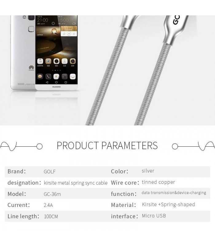 cablu kirsite micro usb golf 36m argintiu 1m 24a fast charging 7