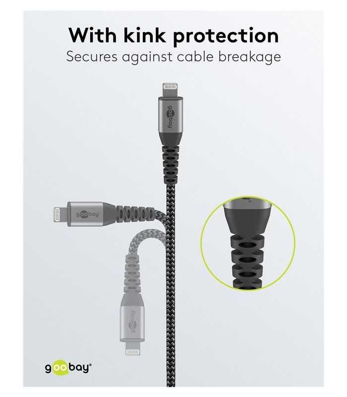 Cablu Lightning 8 Pini 05m Apple Mfi Certificat Conectori Metalici Robust Textil Argintiu Goobay 49267