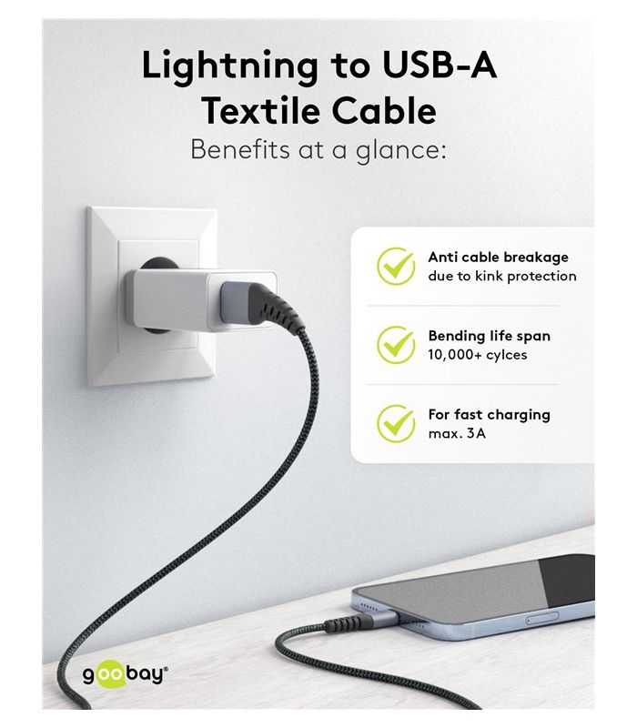 Cablu Lightning 8 Pini 05m Apple Mfi Certificat Conectori Metalici Robust Textil Argintiu Goobay 49267