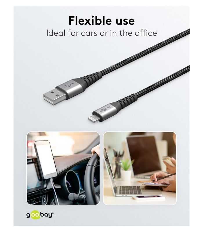 Cablu Lightning 8 Pini 05m Apple Mfi Certificat Conectori Metalici Robust Textil Argintiu Goobay 49267