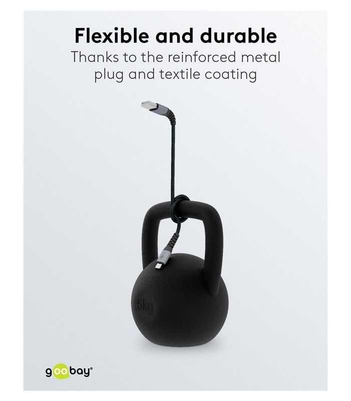 Cablu Lightning 8 Pini 05m Apple Mfi Certificat Conectori Metalici Robust Textil Argintiu Goobay 49267