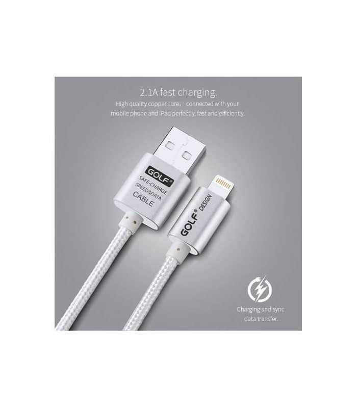 cablu metal iphone golf 10i argintiu 1m 21a fast charging 2