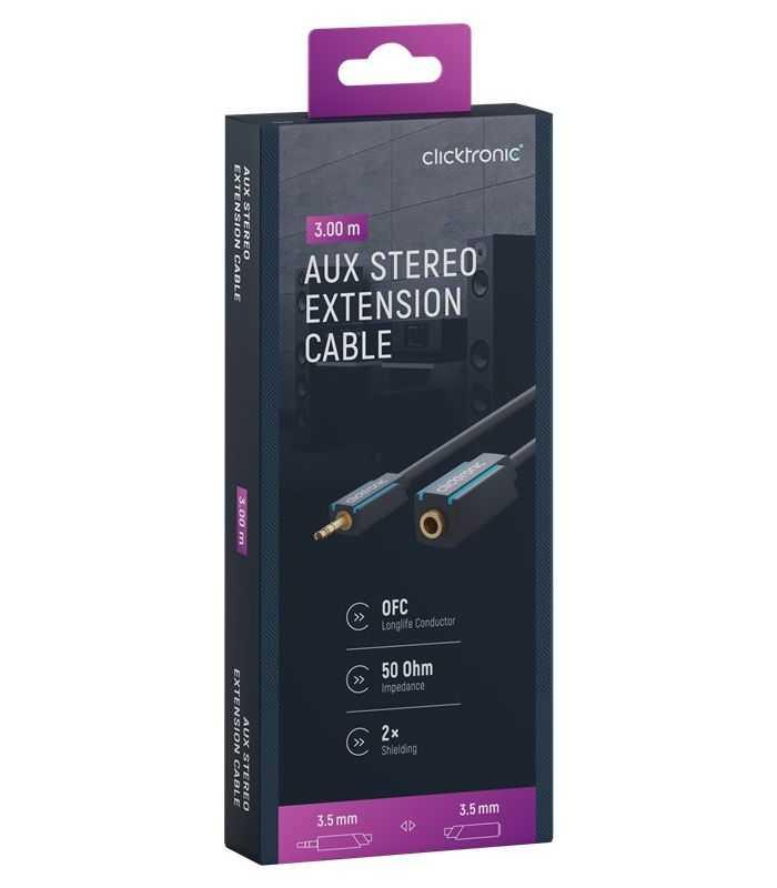 Cablu prelungitor audio Profesional Jack 3.5 mm 3m mama-tata stereo OFC cupru dublu ecaranat fara oxigen Clicktronic 70488