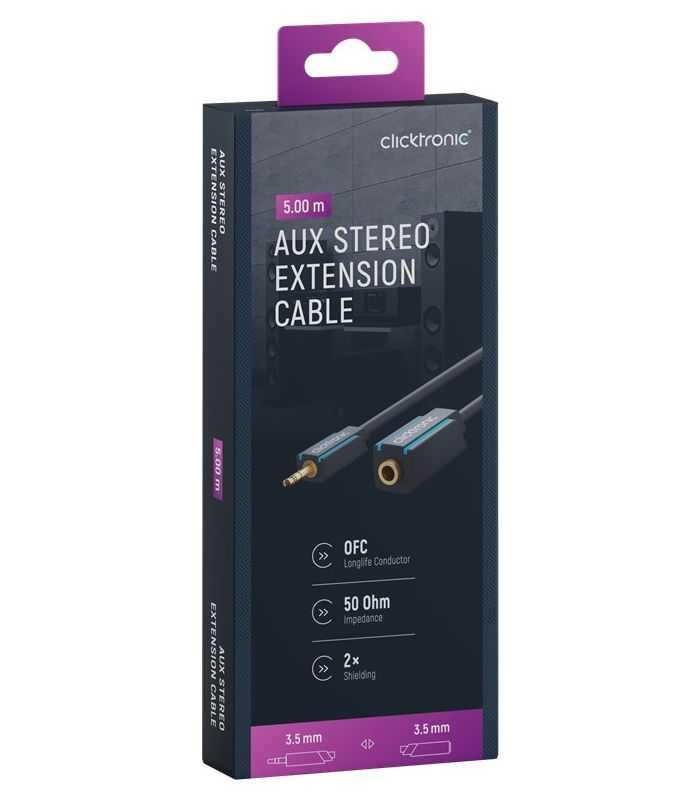 Cablu prelungitor audio Profesional Jack 3.5 mm 5m mama-tata stereo OFC cupru dublu ecaranat fara oxigen Clicktronic 70489