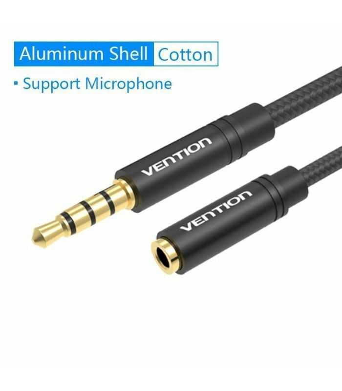 cablu prelungitor audio stereo 4 pini jack 35 mm mama tata 5m aurit negru vention bhbbj 1