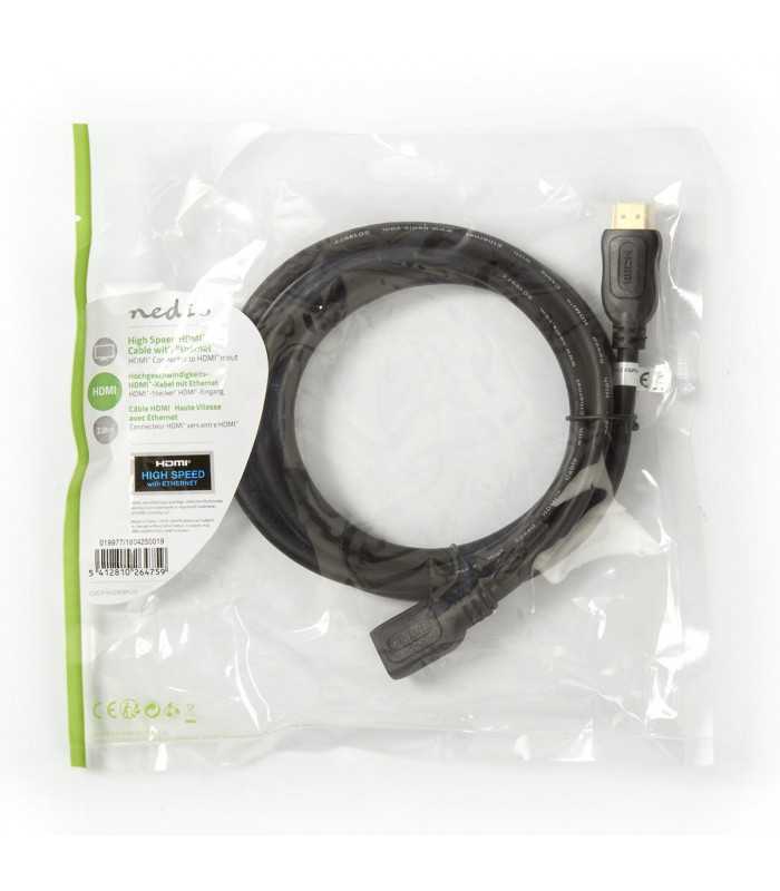 cablu prelungitor hdmi tata hdmi mama highspeed ethernet contacte aurite 2m nedis 2