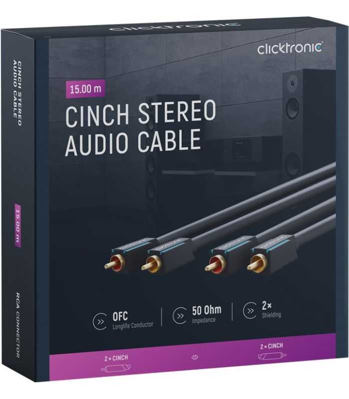 Cablu Profesional 2x RCA - 2x RCA 15m OFC cupru dublu ecaranat aurit Clicktronic 70385