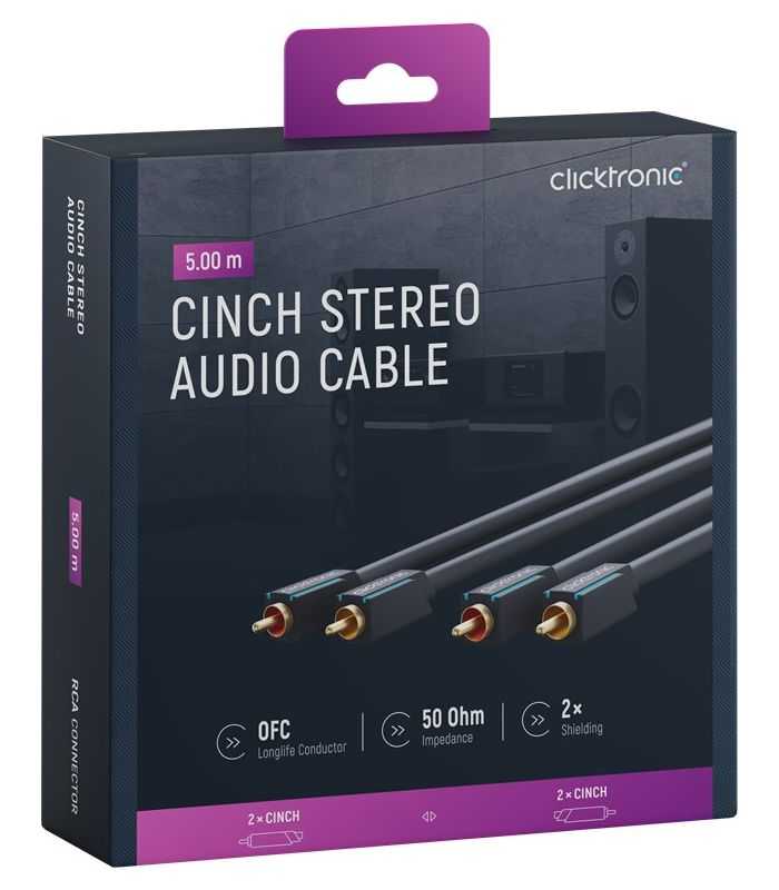 Cablu Profesional 2x RCA - 2x RCA 5m OFC cupru dublu ecaranat aurit Clicktronic 70381
