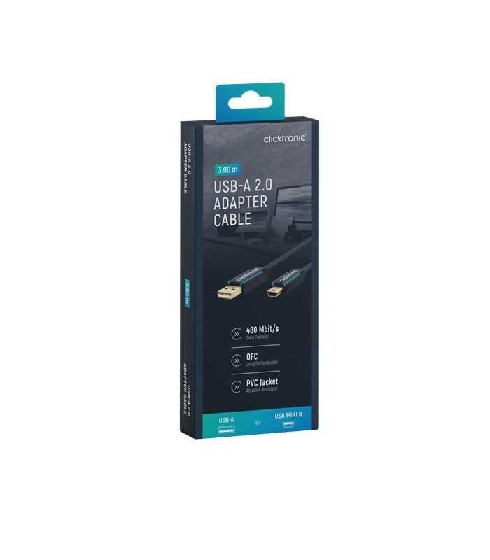 Cablu Profesional 3m mini USB 2.0 - USB Hi-Speed 480Mbit/s OFC cupru fara oxigen aurit Clicktronic 70128