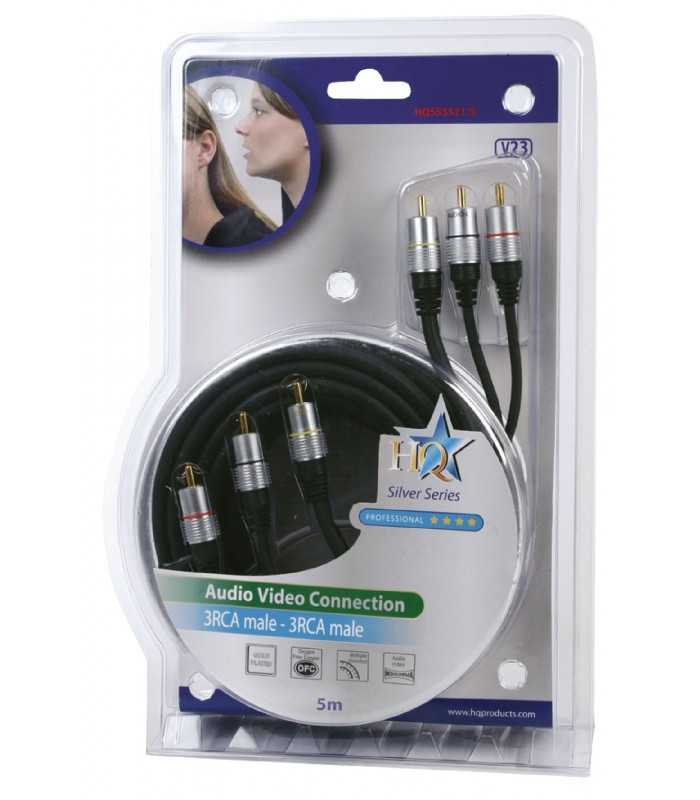 cablu profesional 3x rca tata 3x rca tata 5m dublu ecranat hq 2