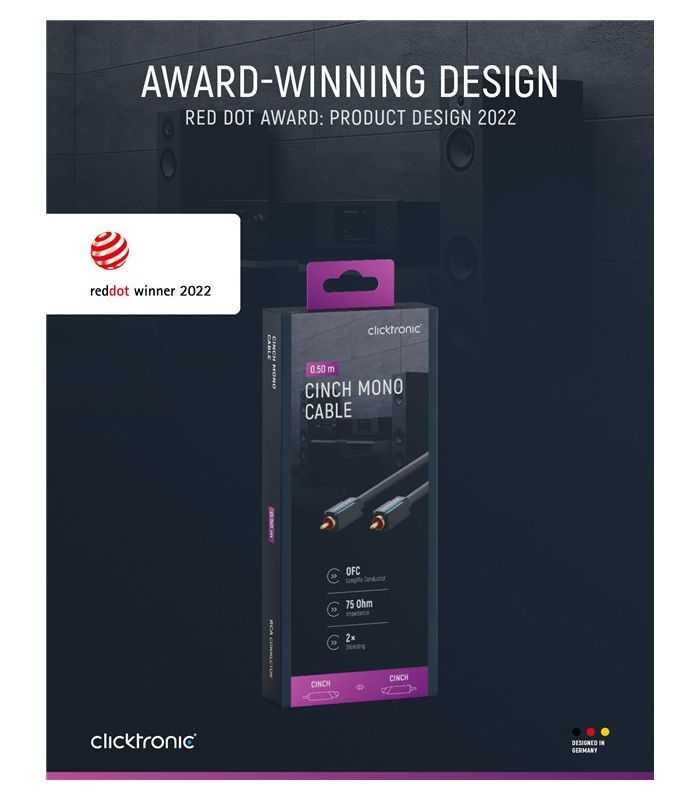 Cablu Profesional Clicktronic Audio 1x Rca 05m Tata Tata Aurit Ofc Cupru Coax 75 Ohm Dublu Ecranat 70442