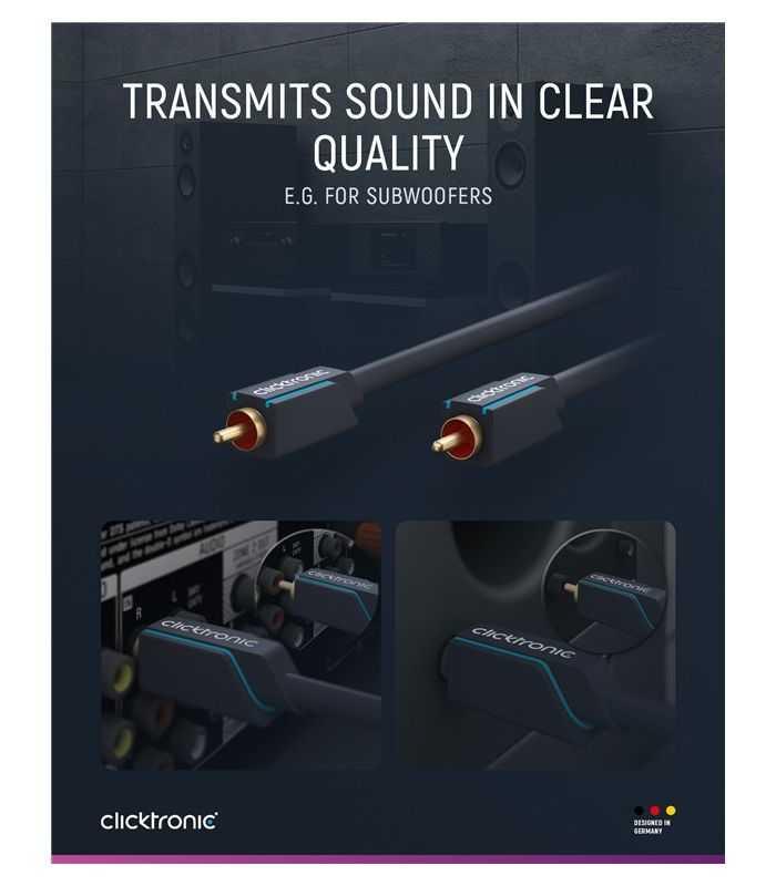 Cablu Profesional Clicktronic Audio 1x Rca 05m Tata Tata Aurit Ofc Cupru Coax 75 Ohm Dublu Ecranat 70442