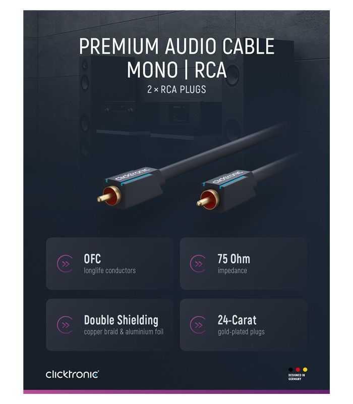 Cablu Profesional Clicktronic Audio 1x Rca 05m Tata Tata Aurit Ofc Cupru Coax 75 Ohm Dublu Ecranat 70442