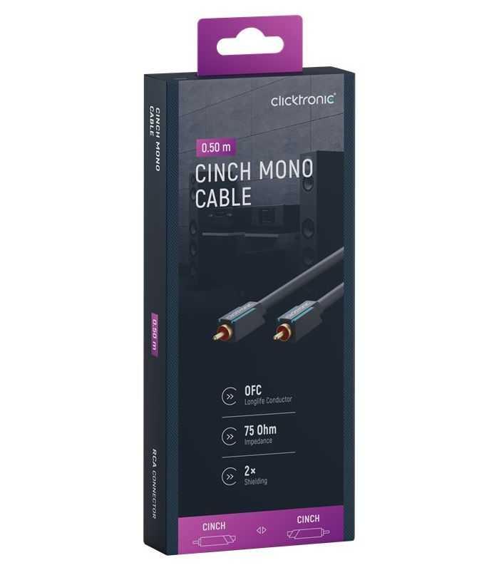 Cablu Profesional CLICKTRONIC audio 1x RCA 0.5m tata-tata aurit OFC cupru COAX 75 ohm Dublu ecranat 70442