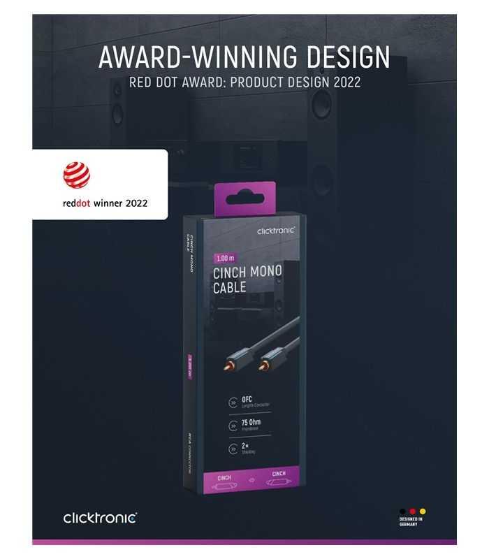 Cablu Profesional Clicktronic Audio 1x Rca 1m Tata Tata Aurit Ofc Cupru Coax 75 Ohm Dublu Ecranat 70443