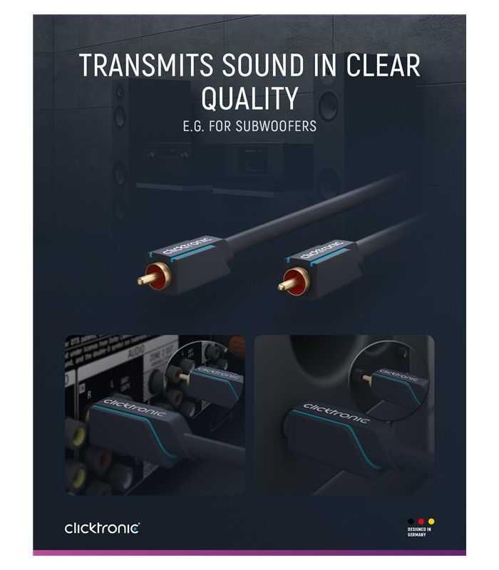 Cablu Profesional Clicktronic Audio 1x Rca 1m Tata Tata Aurit Ofc Cupru Coax 75 Ohm Dublu Ecranat 70443