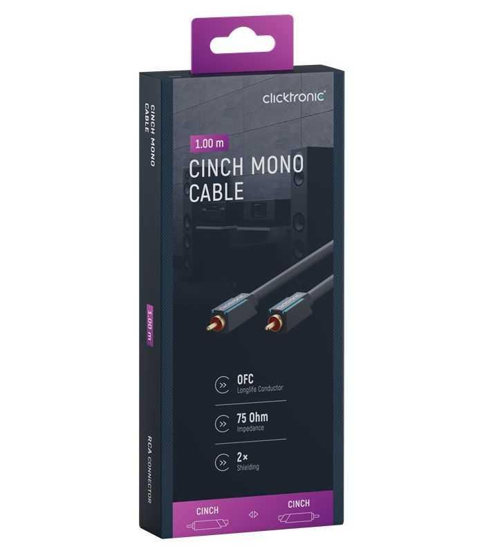 Cablu Profesional CLICKTRONIC audio 1x RCA 1m tata-tata aurit OFC cupru COAX 75 ohm Dublu ecranat 70443