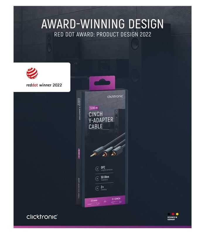 Cablu Profesional Clicktronic Audio Stereo Jack 35 Mm Aux Tata La 2x Rca Tata Stereo 3m Ofc Coax 50 Ohm 70468 Clicktronic