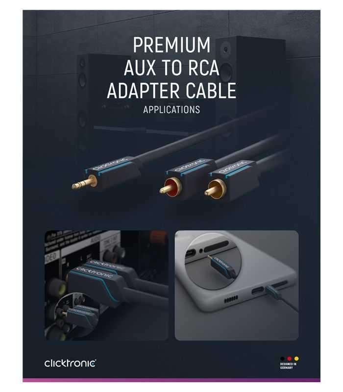 Cablu Profesional Clicktronic Audio Stereo Jack 35 Mm Aux Tata La 2x Rca Tata Stereo 3m Ofc Coax 50 Ohm 70468 Clicktronic