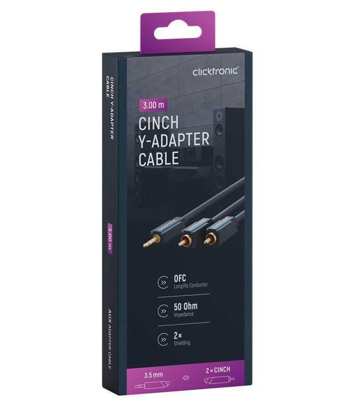 Cablu Profesional CLICKTRONIC audio STEREO JACK 3.5 mm AUX tata la 2x RCA tata STEREO 3m OFC COAX 50 ohm 70468 CLICKTRONIC