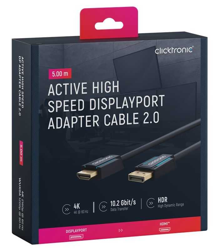 Cablu Profesional Clicktronic DisplayPort la HDMI 5m aurit v2.0 4K 60Hz 10.2Gbit/s AWG26 44926