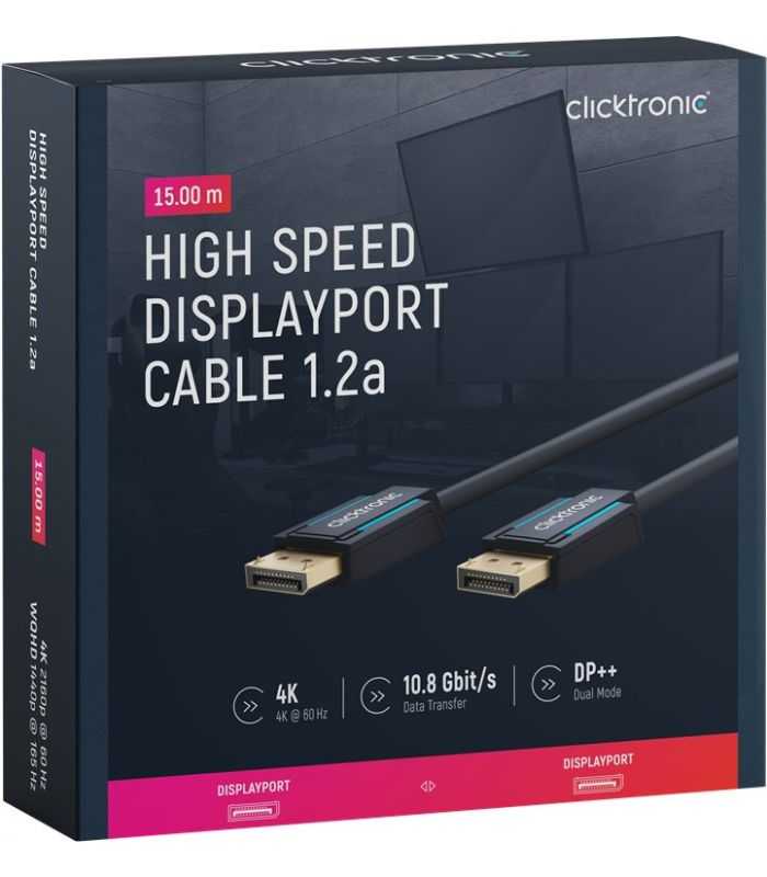 Cablu Profesional DisplayPort - DisplayPort 15m v1.2a 4K 60Hz 21.6Gbit/s AWG24 OFC Clicktronic 70716