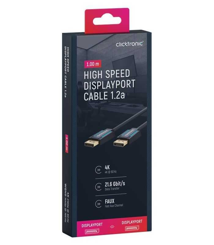 Cablu Profesional DisplayPort - DisplayPort 1m v1.2a 4K 60Hz 21.6Gbit/s AWG26 OFC Clicktronic 70710