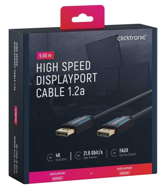 Cablu Profesional DisplayPort - DisplayPort 5m v1.2a 4K 60Hz 21.6Gbit/s AWG26 OFC Clicktronic 70713