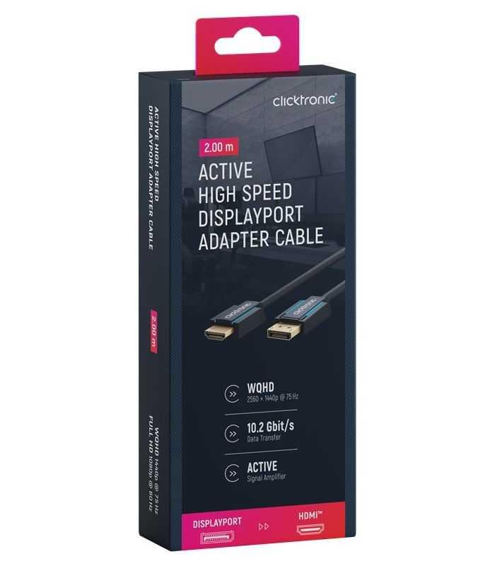 Cablu Profesional Displayport tata - HDMI tata 2m Clicktronic OFC 10.2Gbit/s 1920x1200p WQHD 75Hz