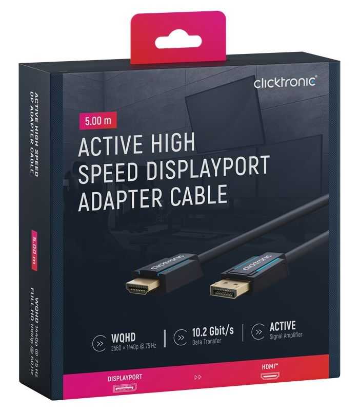 Cablu Profesional Displayport tata - HDMI tata 5m Clicktronic OFC 10.2Gbit/s 1920x1200p