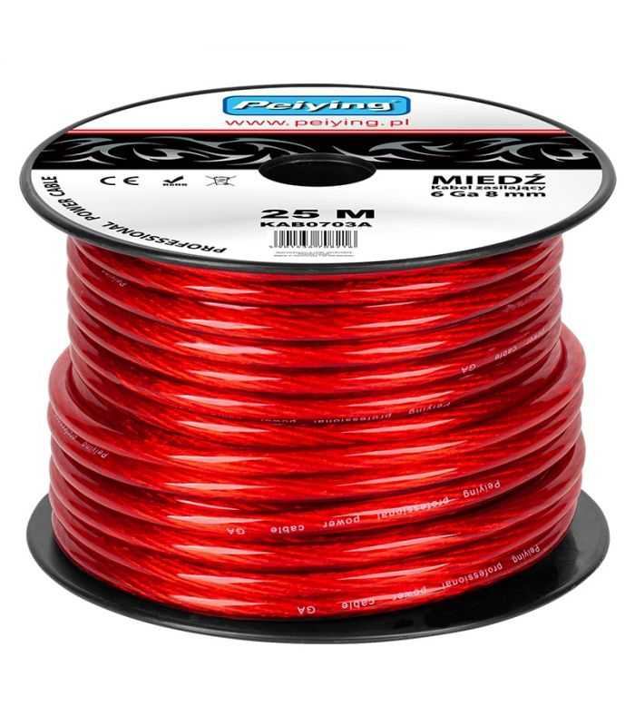 Cablu putere Profesional 6GA 7.8mm/13.29mm2 Cupru rosu 1m Peiying