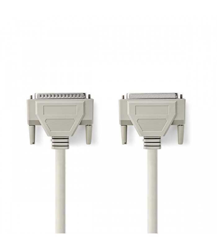 Cablu serial 25pini D-Sub tata - D-Sub 25pini mama 3m crem Nedis