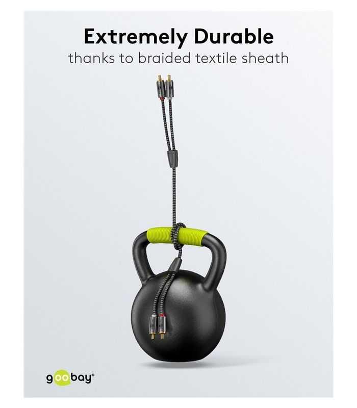 Cablu Stereo 2x Rca Tata Tata 05m Premium Extrem De Flexibil Textil Negru Goobay Plus 65291
