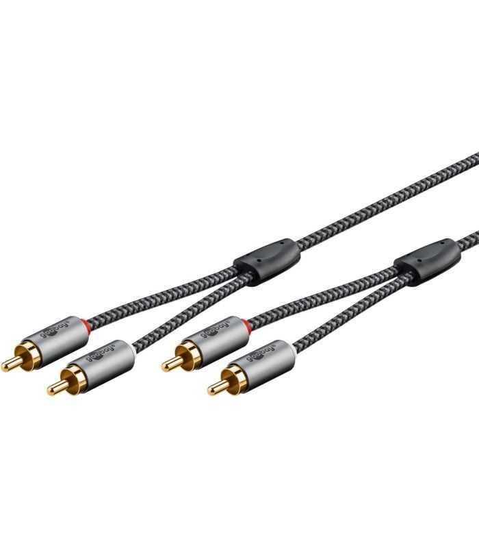 Cablu Stereo 2x Rca Tata Tata 05m Premium Extrem De Flexibil Textil Negru Goobay Plus 65291