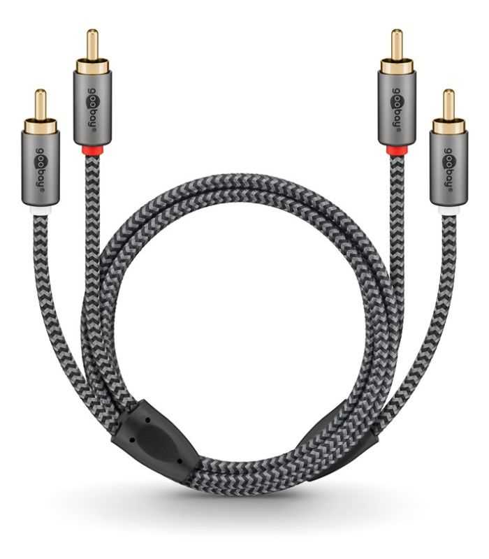 Cablu Stereo 2x Rca Tata Tata 2m Premium Extrem De Flexibil Textil Negru Goobay Plus 65293