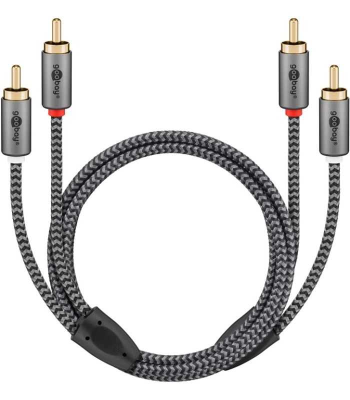 Cablu Stereo 2x Rca Tata Tata 3m Premium Extrem De Flexibil Textil Negru Goobay Plus 65294