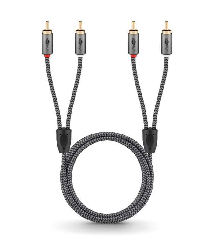 Cablu Stereo 2x Rca Tata Tata 3m Premium Extrem De Flexibil Textil Negru Goobay Plus 65294