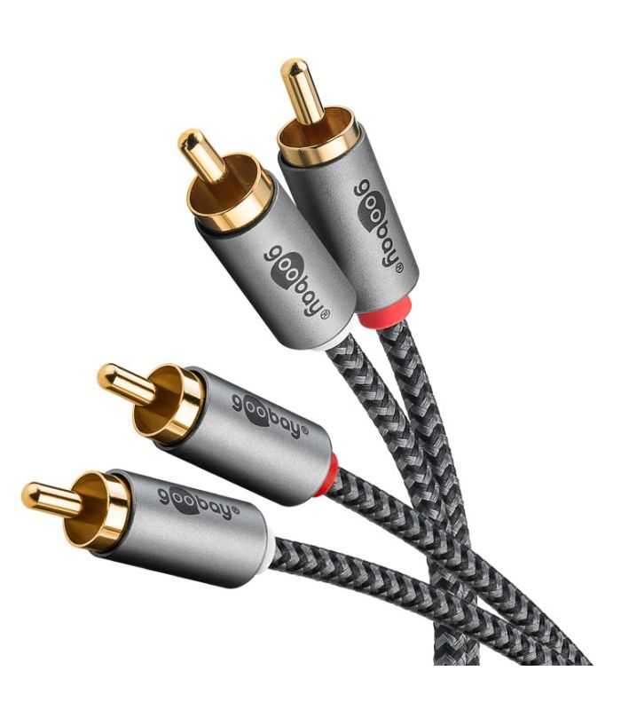 Cablu stereo 2x RCA tata-tata 3m premium extrem de flexibil textil negru Goobay Plus 65294