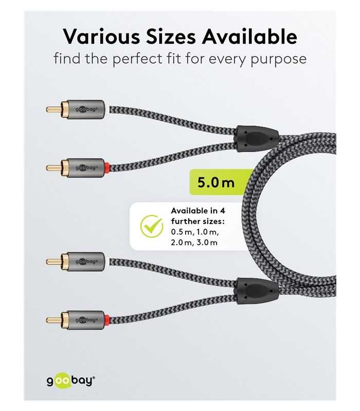 Cablu Stereo 2x Rca Tata Tata 5m Premium Extrem De Flexibil Textil Negru Goobay Plus 65295