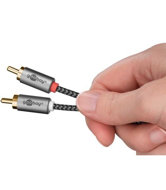 Cablu Stereo 2x Rca Tata Tata 5m Premium Extrem De Flexibil Textil Negru Goobay Plus 65295