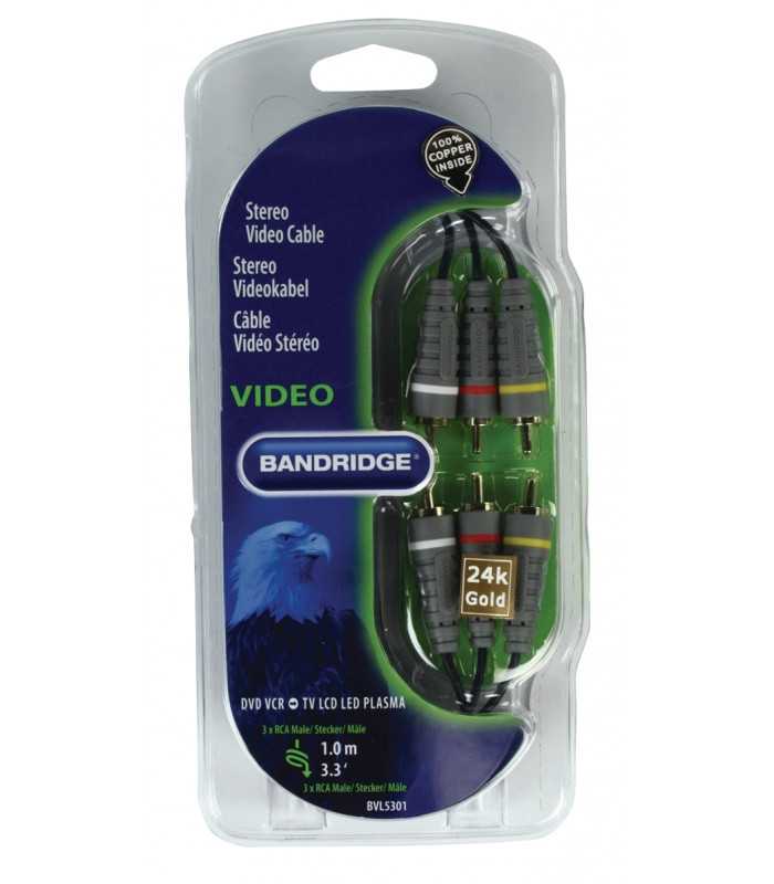 cablu stereo audio video 1m 3x rca 3x rca tata tata rosu alb galben bandridge 3