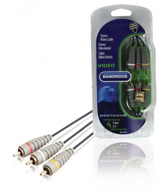 Cablu Stereo Audio/Video 1m 3x RCA - 3x RCA tata-tata rosu alb galben BANDRIDGE