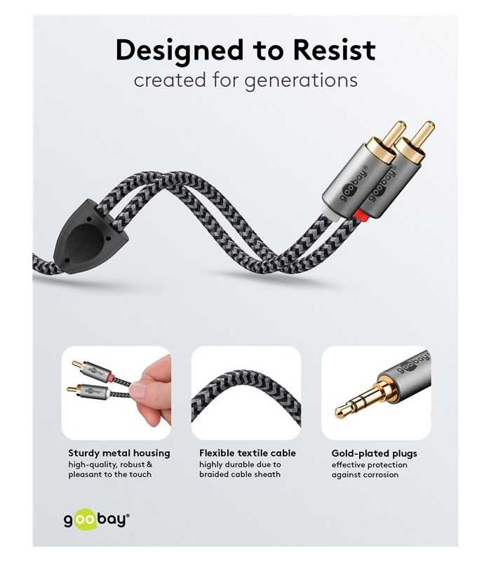 Cablu Stereo Premium Extrem De Flexibil Textil 3m Jack 35 Mm Tata 2x Rca Tata Negru Goobay Plus 65289