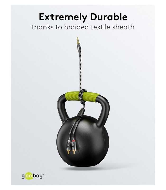 Cablu Stereo Premium Extrem De Flexibil Textil 5m Jack 35 Mm Tata 2x Rca Tata Negru Goobay Plus 65290