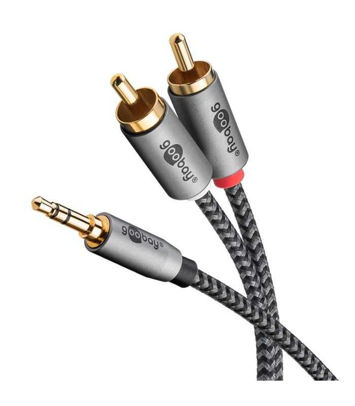 Cablu stereo premium extrem de flexibil textil 5m Jack 3.5 mm tata - 2x RCA tata negru Goobay Plus 65290