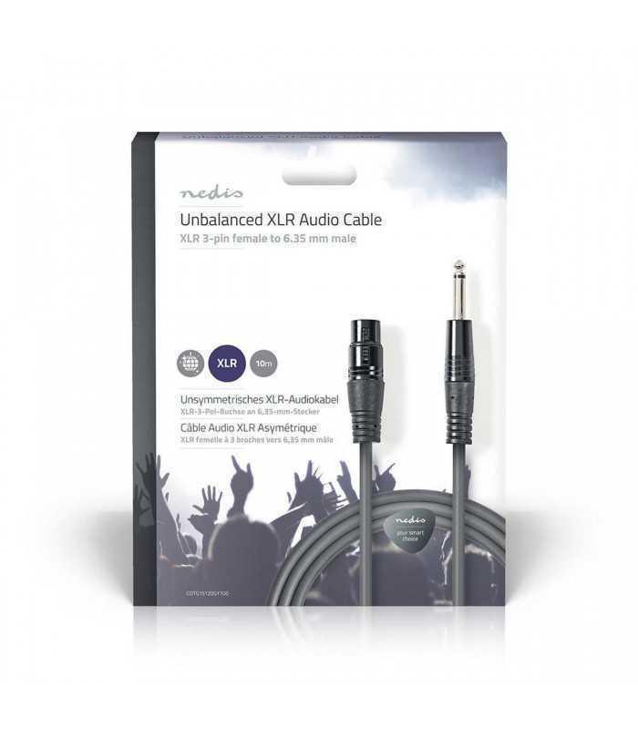 Cablu stereo XLR 3 pini mama - JACK 6.35 mm tata 10m gri NEDIS