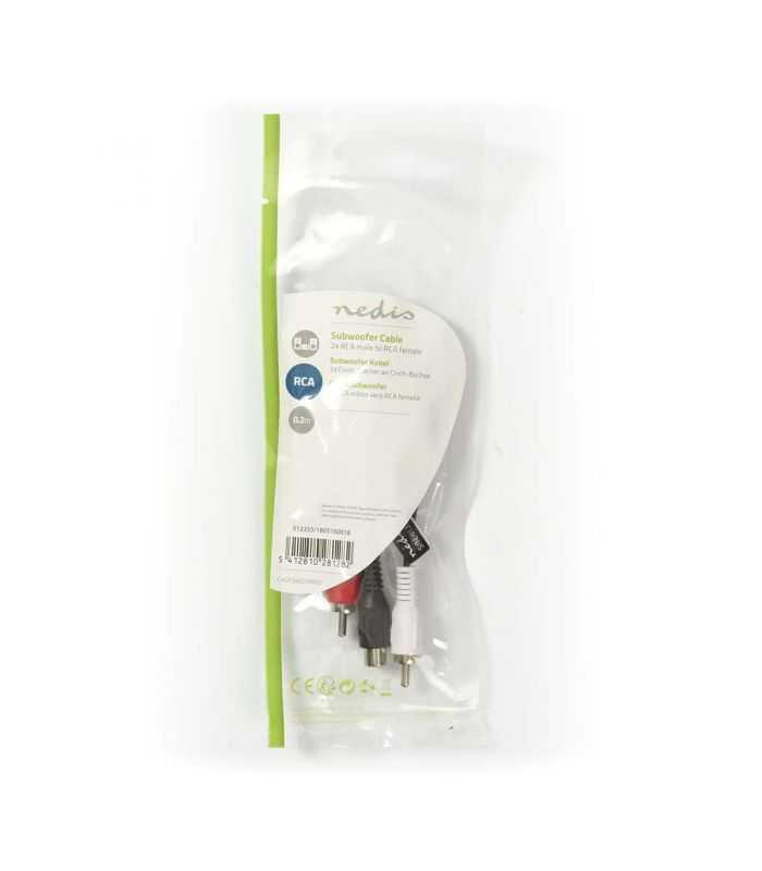 cablu subwoofer nedis 2x rca tata rca mama 02m negru 2