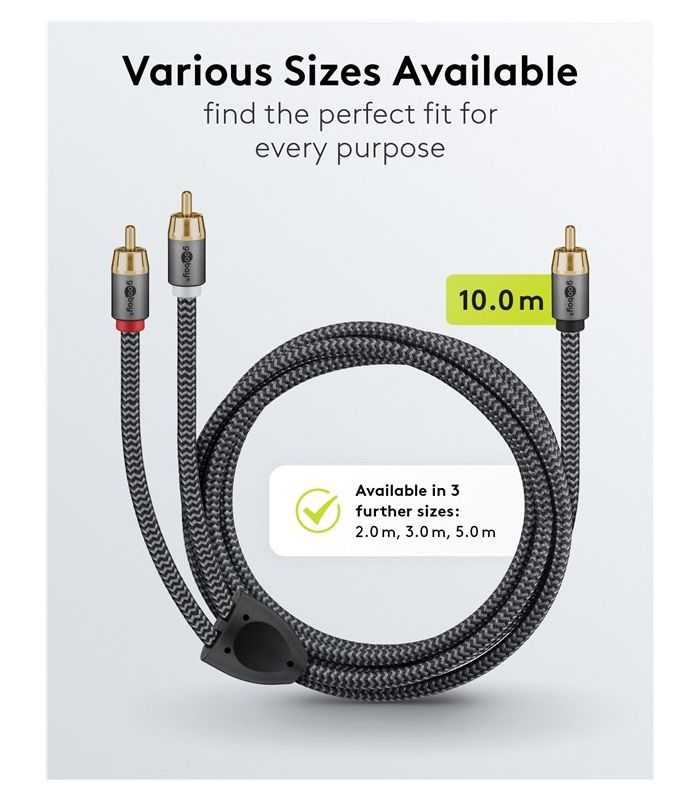 Cablu Subwoofer Premium Flexibil Rca Y 10m Rca Tata 2x Rca Tata Negru Goobay Plus 65303