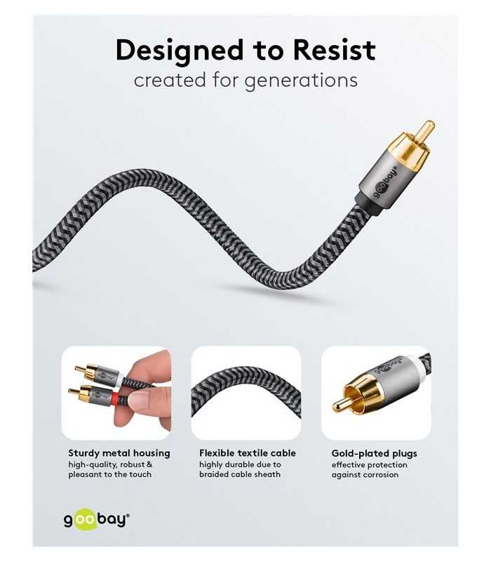 Cablu Subwoofer Premium Flexibil Rca Y 2m Rca Tata 2x Rca Tata Negru Goobay Plus 65300